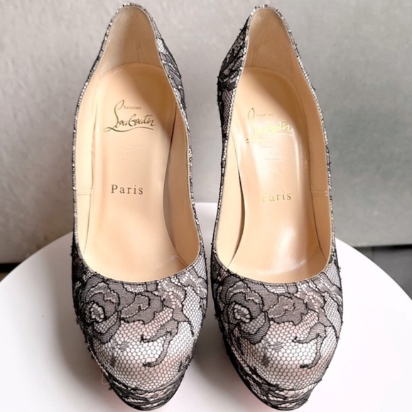🌺CHRISTIAN LOUBOUTIN 👠 Pink Satin And Black Lace Platform Pump Size: 35.5 - Picture 6 of 13